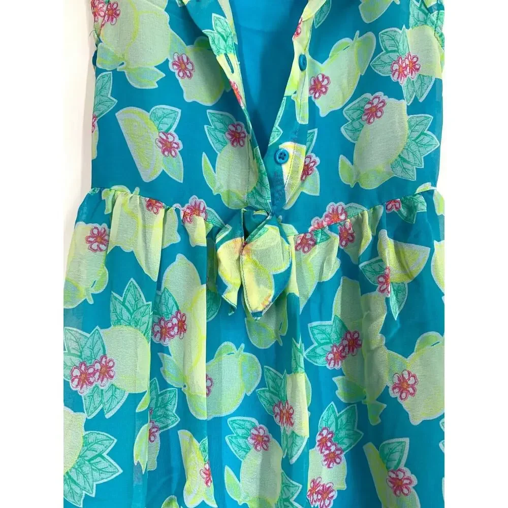 Faded Glory Floral Lemon Print Dress Girl’s Small